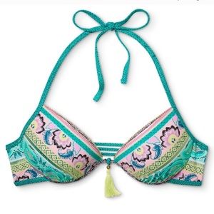 36DD🆕Top Green/Gold Tassel Bralette String Bikini